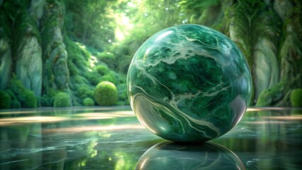 Emerald Dreams: A Marble's Lush Enchantment  AI Generated