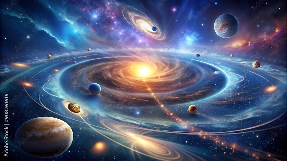 Poster the dance of the universe: a cosmic journey through time and space generative ai