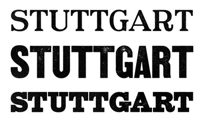 Stuttgart city name written in distressed vintage serif, sans serif and slab serif styles isolated on transparent background
