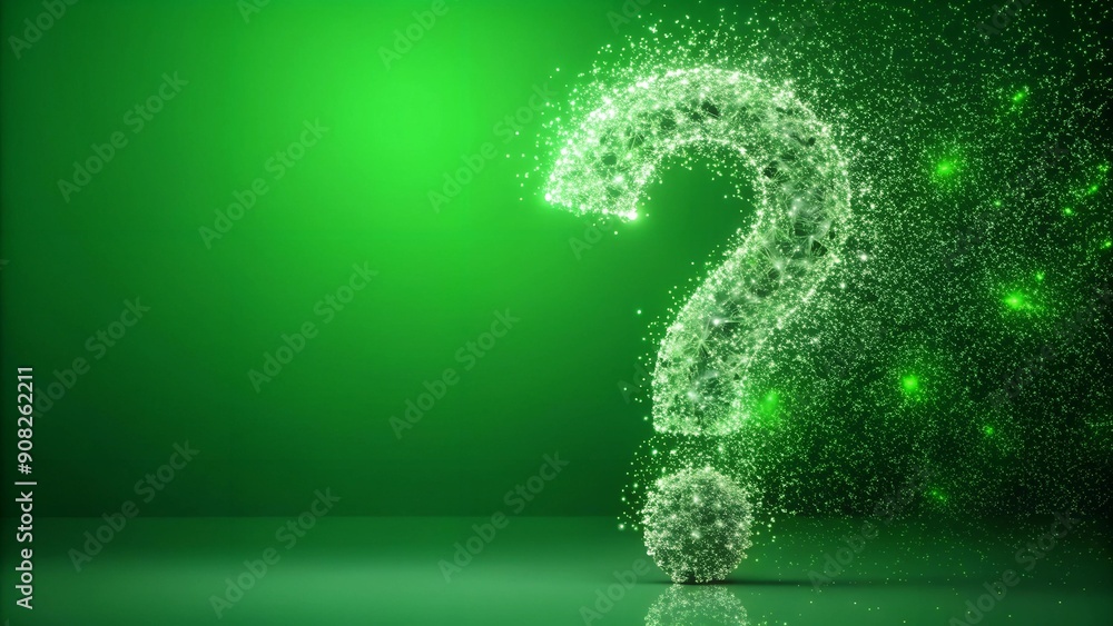 Poster geometric question mark particle bounce: modern green screen effect ai generated