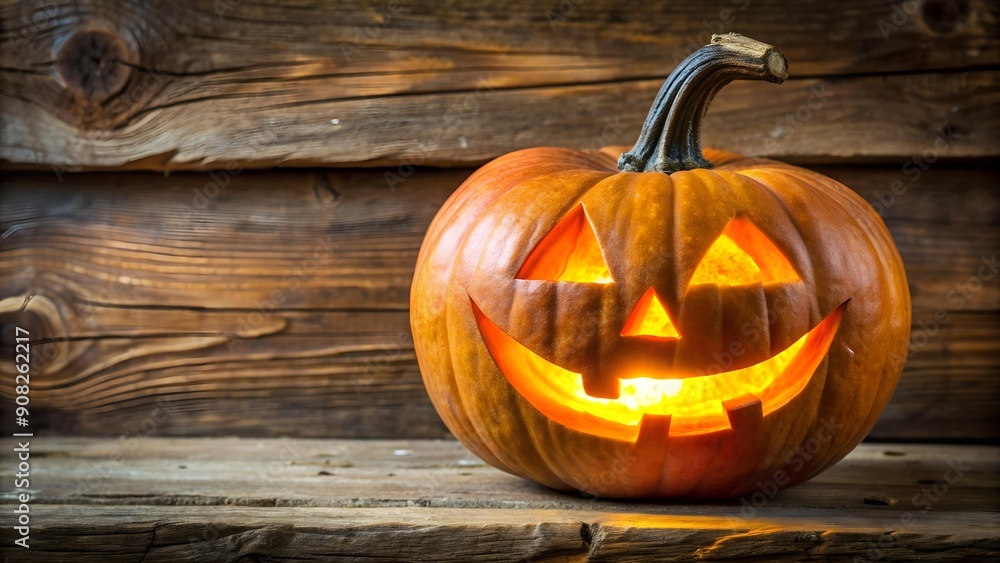 Poster smiling pumpkin with rustic texture ai generated