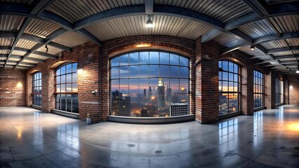 Industrial Loft with City Lights: A 360? Panorama of an Urban Retreat  AI generated
