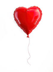 A red heart balloon is floating in the air