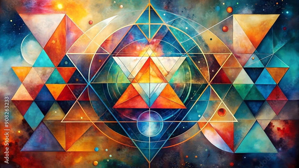 Aufkleber geometric metamorphosis: triangles and circles transforming in a dance of form ai generated