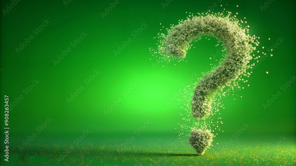 Poster abstract question mark particle bounce: surreal green screen effect ai generated