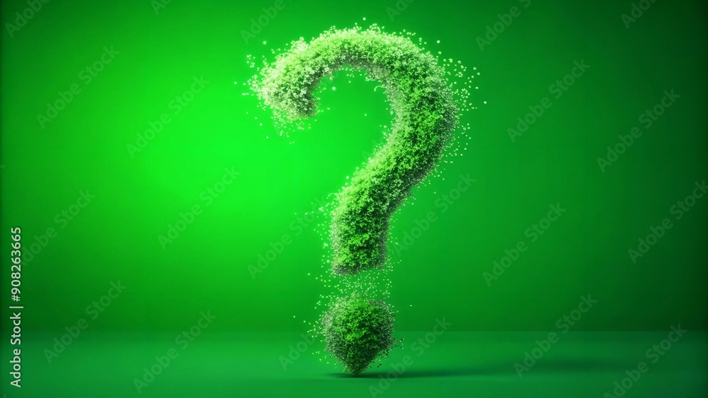 Poster whimsical question mark particle bounce: playful green screen effect ai generated