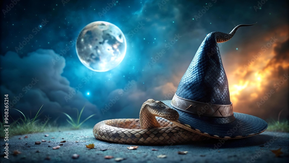 Aufkleber witch hat with a snake coiled around it generative ai