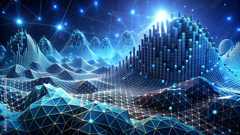 Aufkleber binary landscapes: a digital terrain of geometric structures generative ai