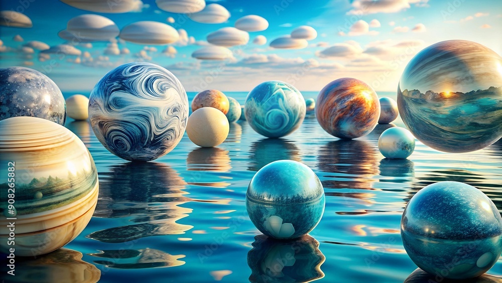 Poster ocean inspired sphere harmony: a serene and tranquil pattern generative ai
