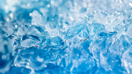 Blue ice cubes background wallpaper. Cool or cold frozen water texture closeup, fresh icy frost backdrop