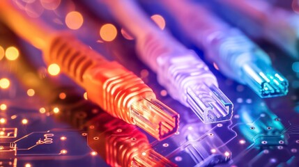 Close-up of ethernet cables plugged into a network port.