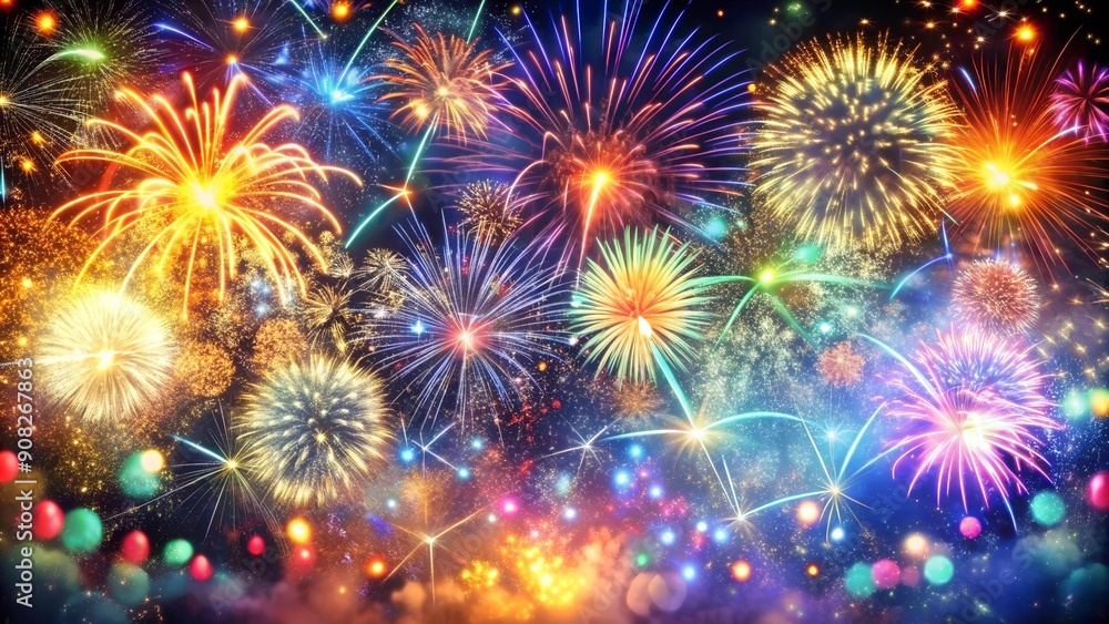 Aufkleber 2025: a tapestry of color and light with fireworks and confetti generative ai