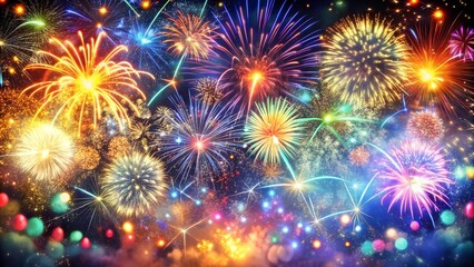 Naklejka premium 2025: A Tapestry of Color and Light with Fireworks and Confetti Generative AI