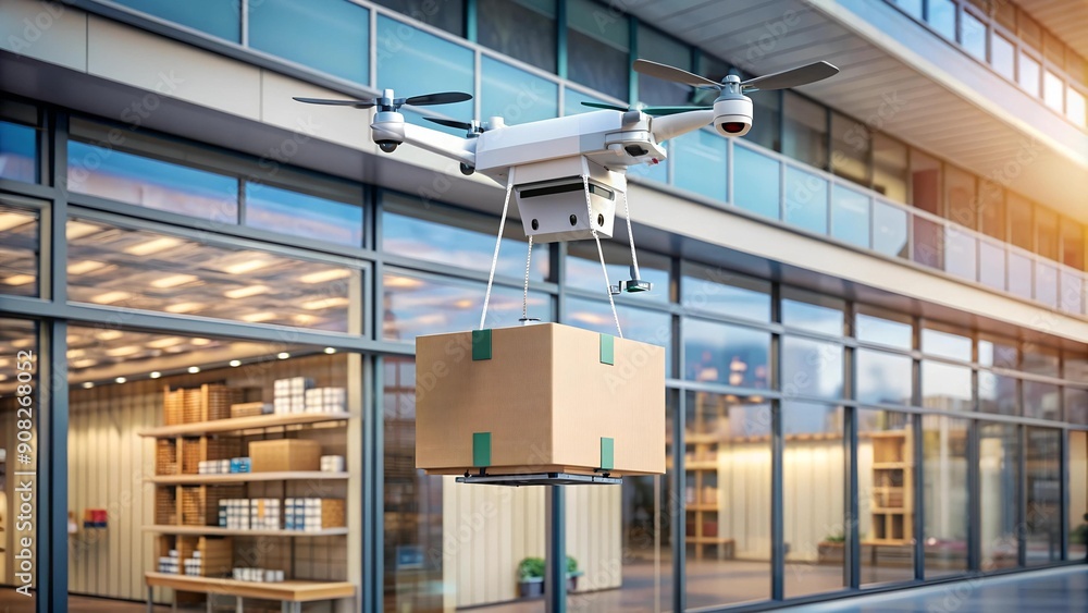 Poster the future of retail: drones enabling on-demand delivery ai generated