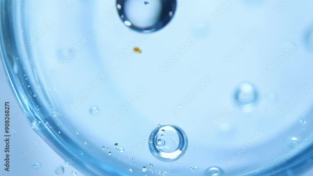 Poster bubbles float to the surface in a clear liquid while light creates reflections, highlighting the mov