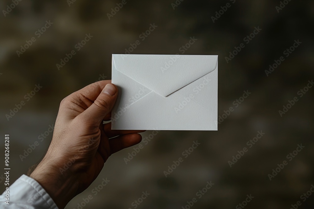 Poster a person holds an envelope in their hand, ready to read the contents