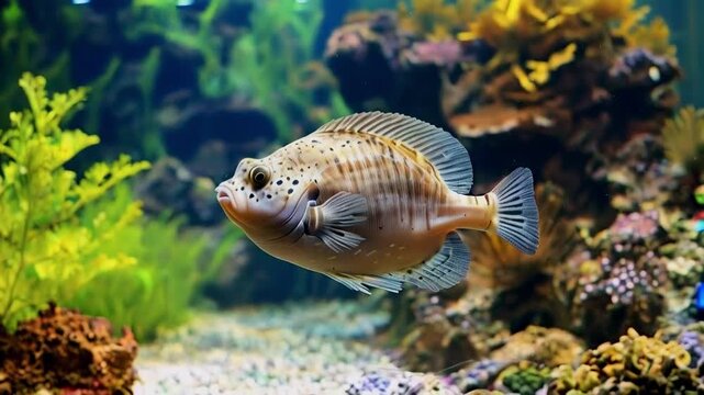 Turbot swimming in the aquarium