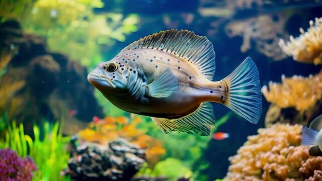 Turbot swimming in the aquarium