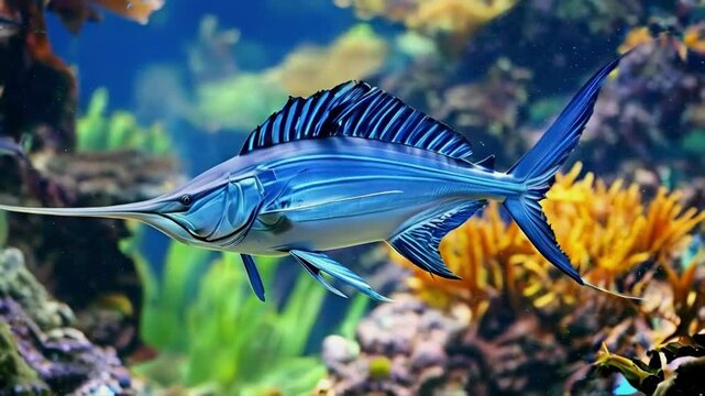 Swordfish swimming in the aquarium