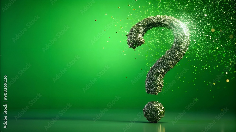 Aufkleber metallic question mark particle bounce: shimmering green screen effect generative ai