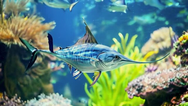 Swordfish swimming in the aquarium