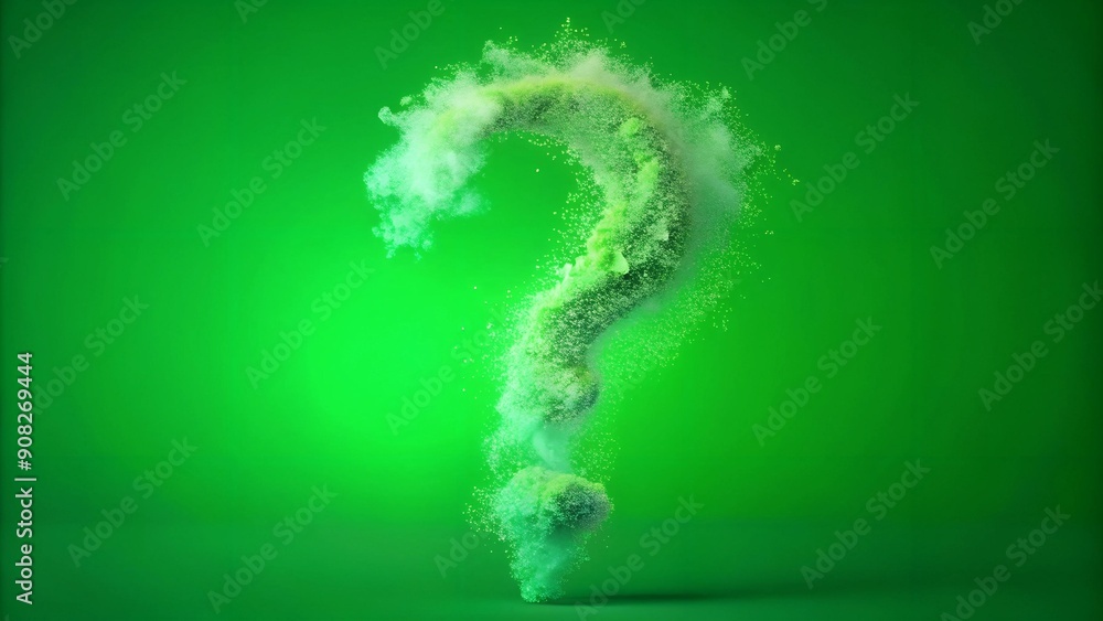 Poster watercolor question mark particle bounce: artistic green screen effect generative ai