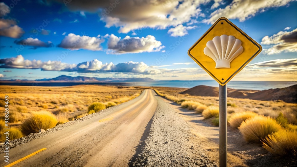 Poster shell signpost on a scenic argentinian route: open road ai generated