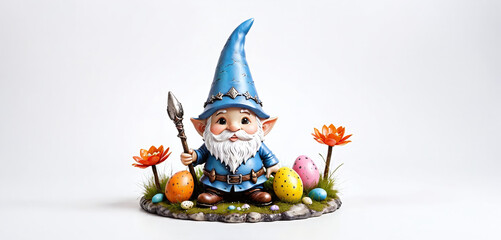 illustrative depiction of easter gnome, cute gnomes, dwarf with easter eggs easter gnomes, cute gnomes, dwarf with easter eggs