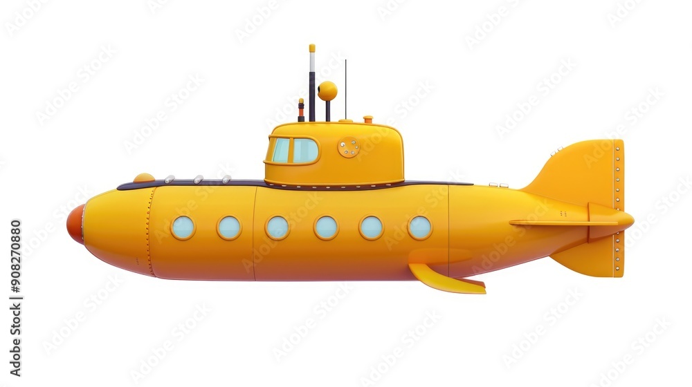 Poster a bright yellow submarine floats in mid-air with no visible means of support, a surreal and imaginat