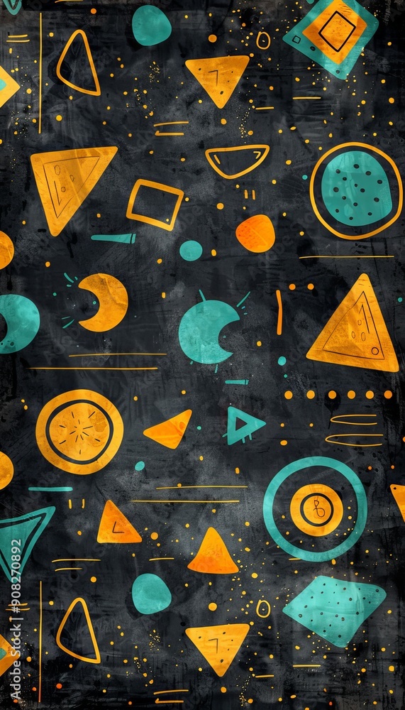 Poster retro vibes with primitive shapes and grungy texture for a unique seamless pattern. ideal for backgr