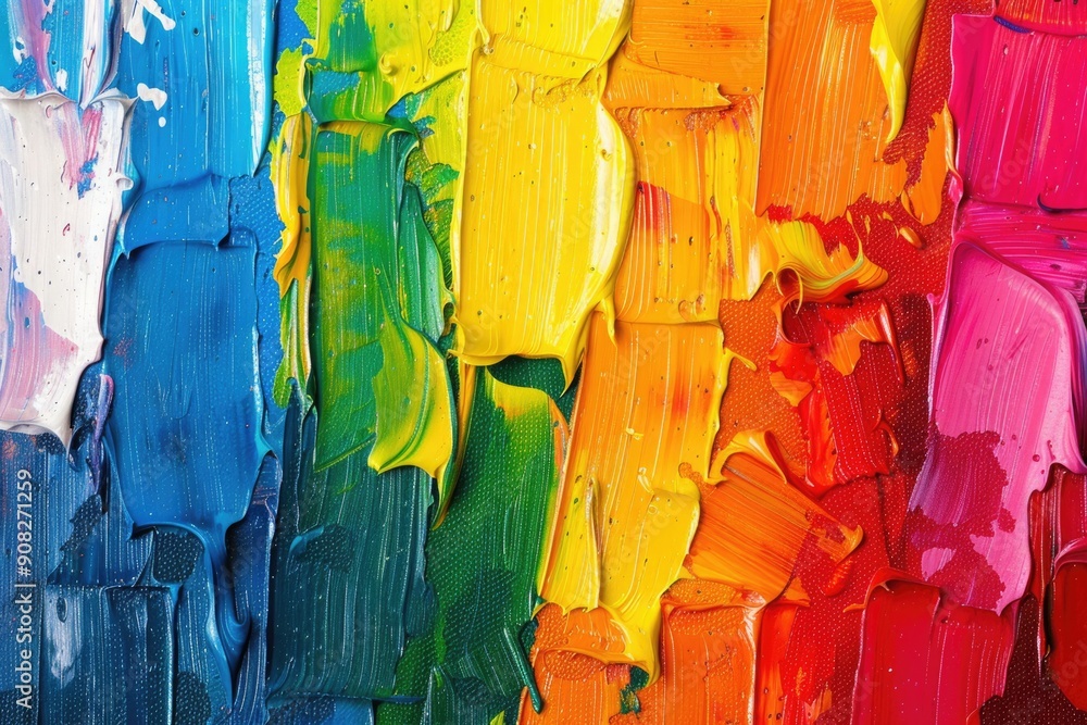 Poster a close-up shot of a vibrant painting featuring various colors and textures
