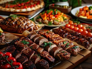 Traditional dishes served at a festive gathering, showcasing the richness of culinary traditions, Realism, Warm tones, Photography