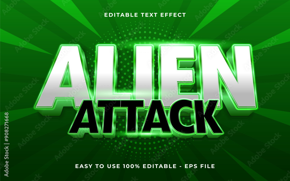 Poster 3d alien attack gradient sparkle text style effect template editable text effect