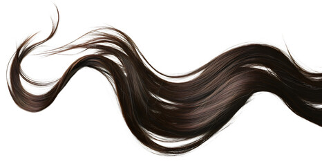 Black darn brown brunette female woman hair swirl isolated on transparent background. Smooth shiny...