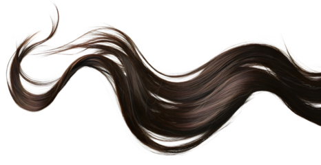 Black darn brown brunette female woman hair swirl isolated on transparent background. Smooth shiny line shape, beauty salon shampoo, wave texture, beautiful healthy volume, extension, thick