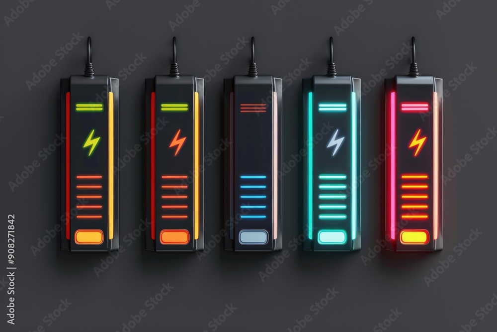 Poster Four colorful lights stacked on top of each other, ideal for background or design use