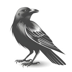 Obraz premium An artists intricate illustration of a raven with detailed feathers is ideal for nature and wildlifethemed design, highlighting skill and capturing the essence of the bird
