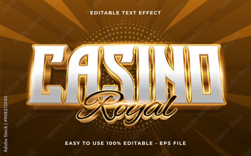 Poster 3d casino royal gradient sparkle text style effect template editable text effect