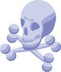 Blue skull and crossbones is isolated on a white background, creating a stark warning symbol of poison or danger