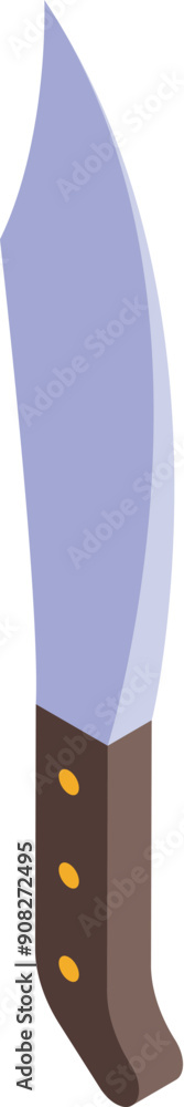 Poster large sharp cleaver knife pointing up with brown handle and three rivets in isometric view
