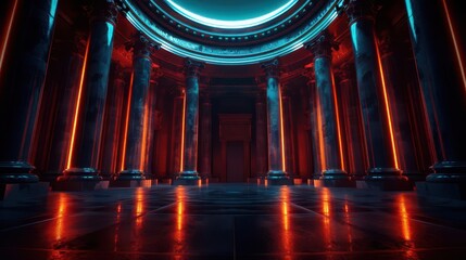 Obraz premium 3D projection mapping on a historic monument, blending technology with history, Scifi, Cool tones, Digital art