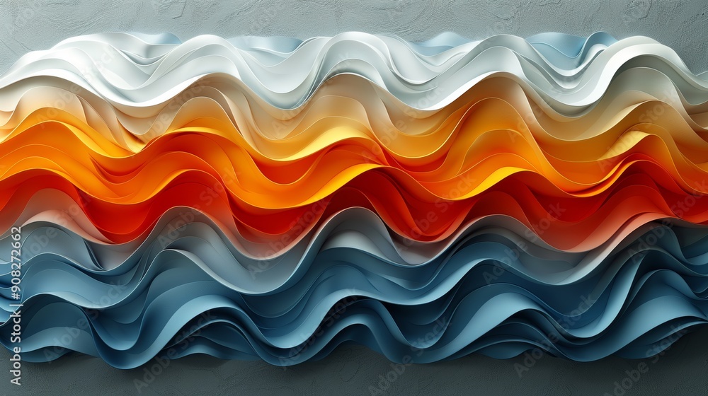Poster this image features a wavy paper cut background with smooth shadows in warm colors. the colors inclu