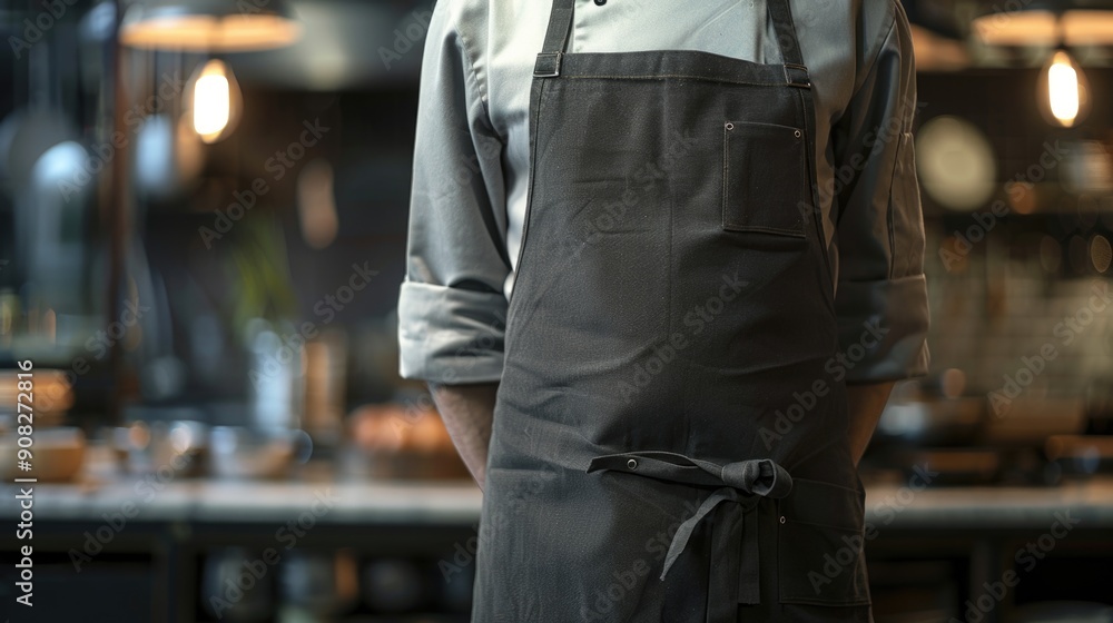 Wall mural A person in an apron standing in a kitchen, ready to cook or prepare food