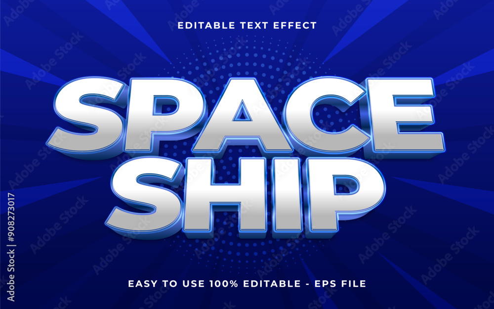 Poster 3d space ship gradient sparkle text style effect template editable text effect