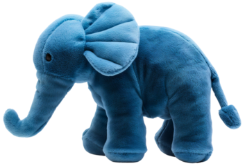 Blue plush elephant toy isolated on transparent background. Fluffy childhood object, soft animal for children to play, furry baby gift, adorable lovely kid fun stuff