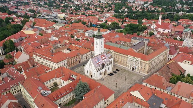 St. Mark's Square Zagreb: detailed close-up, historic church colourful roof tiles. Explore the intricate details of the historic St. Mark's Church roof in Zagreb.