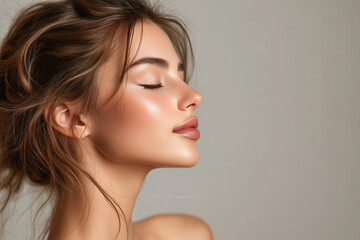 Naklejka premium A close up of a girl's face with her eyes closed