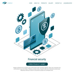 Financial security, money protection, mobile transaction flat 3d isometric vector concept illustration
