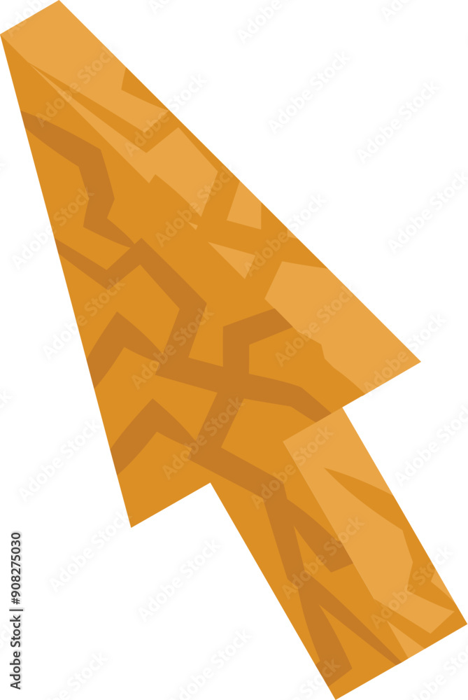 Poster yellow mouse cursor with cracks pointing diagonally on white background