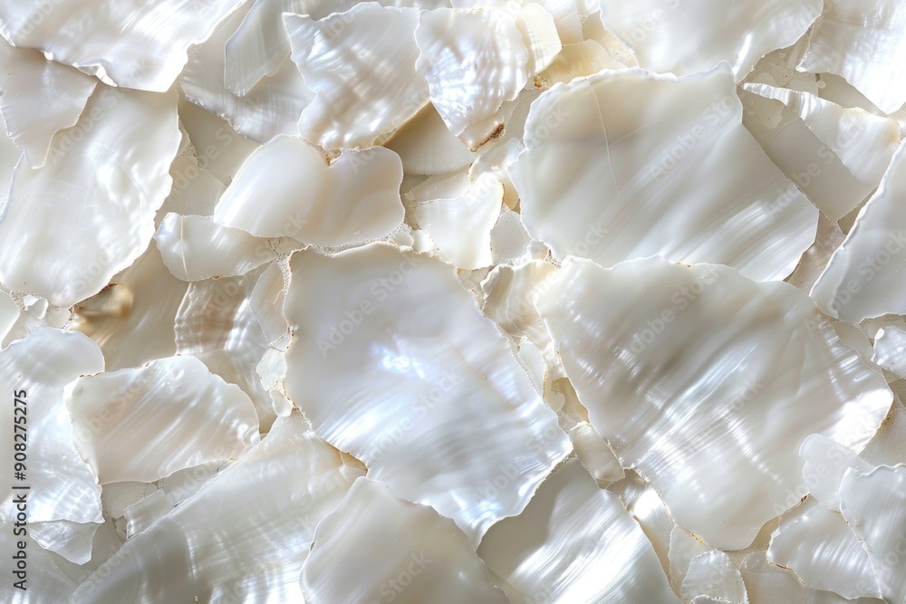 Poster A close-up shot of various types of shells accumulated in one place, ideal for use as a decorative element or for educational purposes